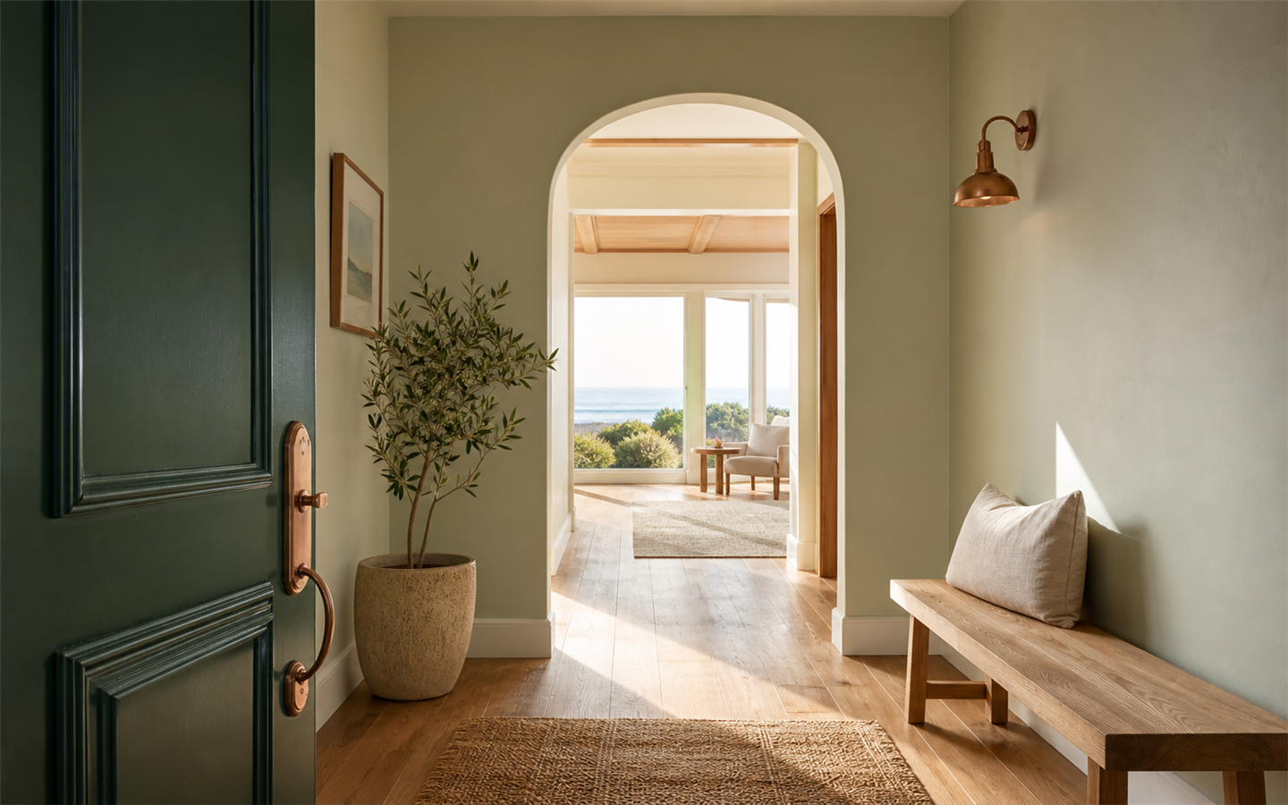 An open door welcoming into a bright coastal outpatient entryway