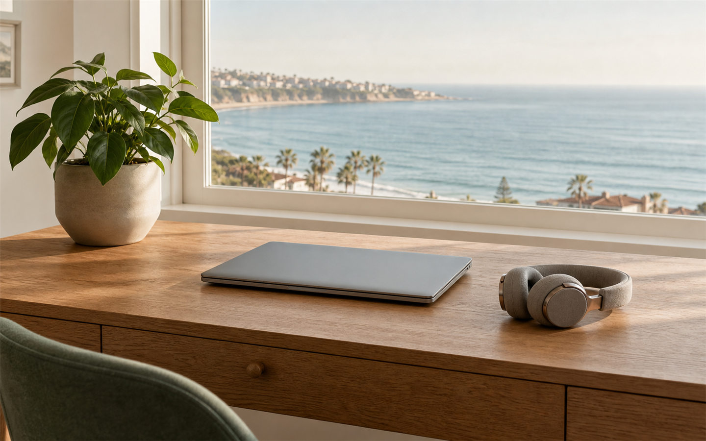 A private home workspace set up for a secure telehealth session
